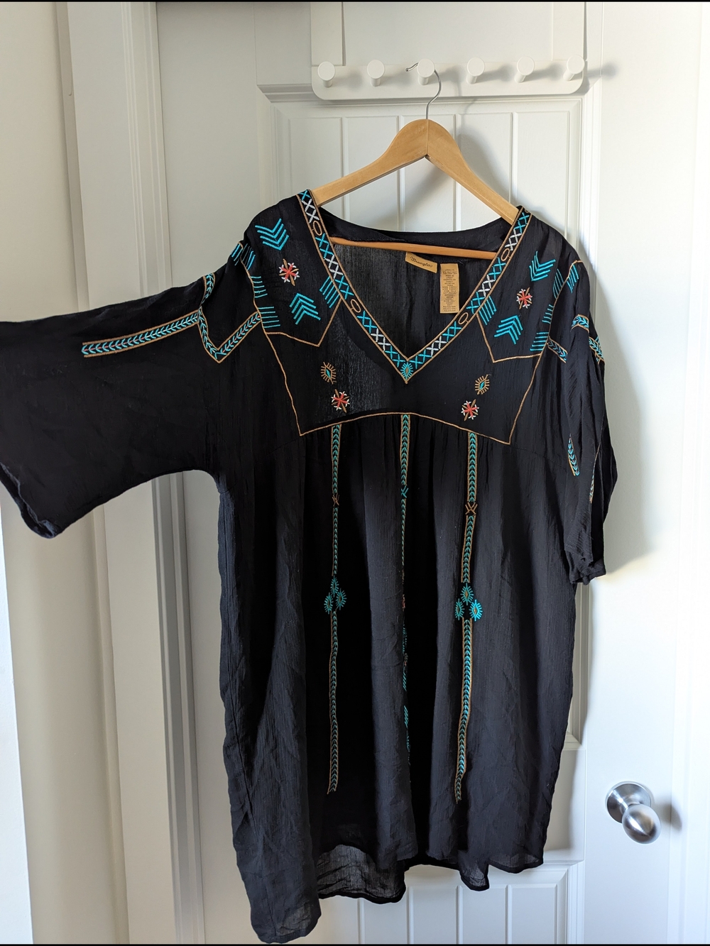 Wrangler Black Mini Dress with Teal & Tan Embroidery